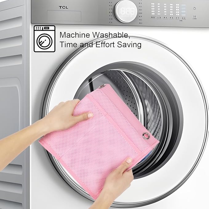 GYEUKHAM Mesh Shower Caddy Hanging Organizer with 7 Pockets and Hooks, Portable Quick Dry Bathroom Storage for College Dorm, Cruise, RV, Gym, Travel Toiletry Bag, Pink, 2 Pack