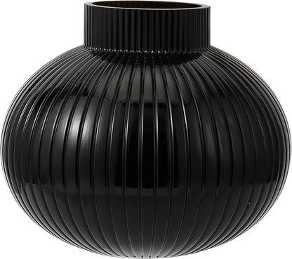 Black Glass Vase, Flower Vases for Bouquet, Ribbed Glass Vases for Flowers, Small Black Vase for Living Room, Office, Coffee Table, Shelf, Wedding, 6 Inches