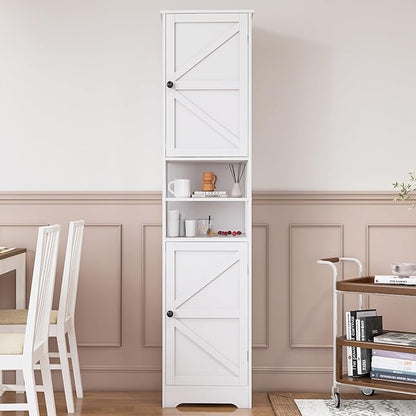 Tall Bathroom Storage Cabinet, Vertical Freestanding Organizer with Adjustable Shelf, Slim Design for Small Bathrooms, Towels & Toiletries Storage（White）