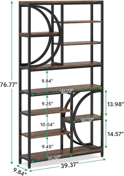 Tribesigns Bookshelf, Industrial 8-Tier Etagere Bookcases, 77-Inch Tall Book Shelf Open Display Shelves, Wood Look Accent Shelving Unit with Metal Frame for Home Office (1, Brown/Black)