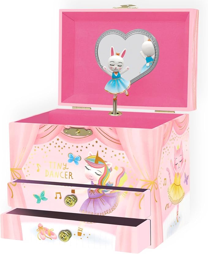 Giggle & Honey Musical Ballerina Jewelry Box for Girls - Kids Music Box with Spinning Ballerina, Ballerina Birthday Gifts for Little Girls, Jewelry Boxes, 6.8 x 5.3 x 6 in - Ages 3-10