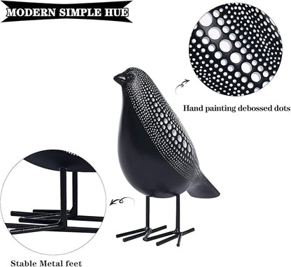 Quoowiit Sculptures Home Decor, Bird Figurine Shelf Decor, Modern Decorations for Living Room, Bedroom, Office, House, Resin Animal Statues and Figurine with Chic Polka Dots Art Design (Black)