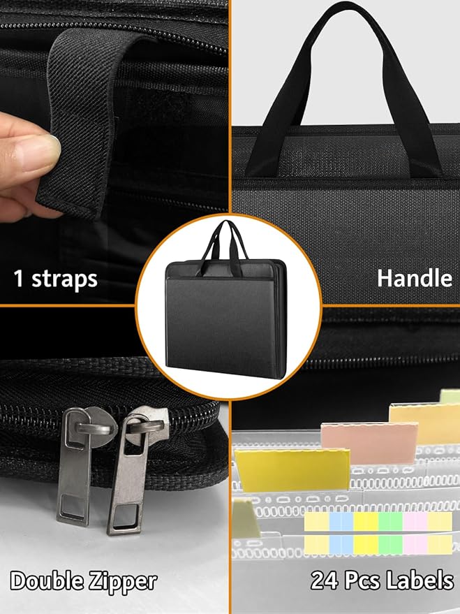 onvvippiv Important Document Organizer Folio Accordion File Organizer Fireproof Expanding File Folder Storage Box with Zipper Labels 13 Pockets for Business Office Receipt Travel