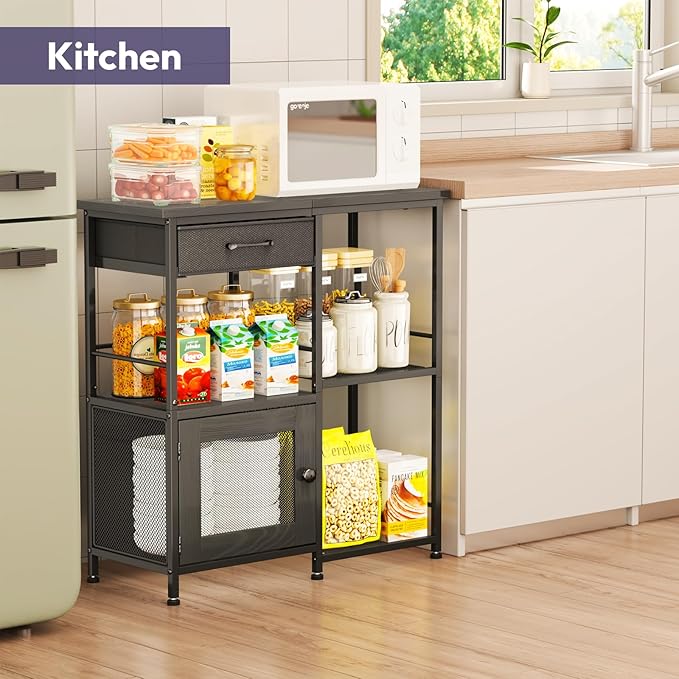 SWTYMIKI Coffee Bar Cabinet for Home - Farmhouse Coffee Stand Station Multi-Purpose Storage Cabinet with Adjustable Feet, Drawers - Kitchen Bar Table for Living Room, Corner, Small Space, Black