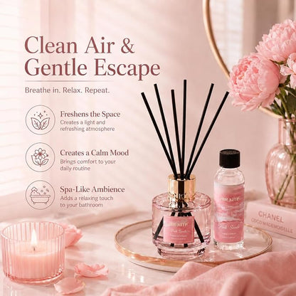 Airkeep Reed Diffuser Set with Refill & 8 Reed Sticks, 6.96 fl oz Pink Sands Home Fragrance, Long Lasting Aromatherapy Diffuser for Bedroom, Bathroom & Living Room