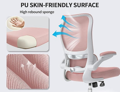 TRALT Ergonomic Office Chair - Desk Chair with Wave High Back Adjustable Lumbar Support Computer Chair - Gaming Chairs Mesh Backrest and PU Leather Seat for Home Reading Chairs to Adults(PIK)