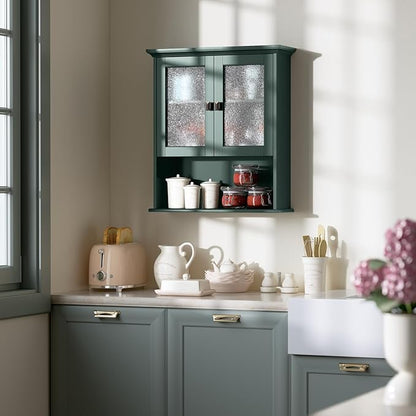 Medicine Cabinet Wall Mounted, Bathroom Storage Wall Cabinet with Tempered Glass Door Over Toilet Storage Cabinet Wall Mounted Organizer Above Toilet Storage Cabinet (Forest Green)