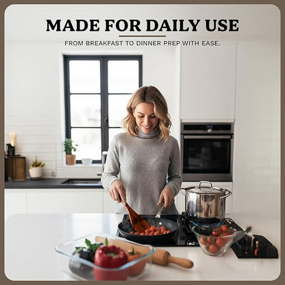 Wooden Spoons for Cooking – 7-Piece Acacia Wood Kitchen Utensil Set, Wooden Spurtles & Paddle Tools, Nonstick Safe Cooking Utensils Set Wood for Everyday Kitchen Use