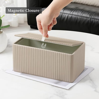 MEIBOOCH PU Leather Tissue Box Cover for 120(3-Ply)/ 160(2-Ply) Count Box of Tissues, Rectangle Tissue Box Holder for Bathroom Bedroom Living Room Office (Beige Stripe)