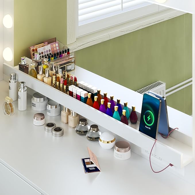 Makeup Vanity Desk with Lights & Large Mirror, 39.3in Vanity Desk with Mirror and Lights, 3 Lighting Color Adjustable, 5 Drawers, for Bedroom