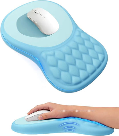 Ergonomic Mouse Pad with Wrist Rest, Slope Design Memory Foam Support, Smooth Lycra Surface, Non-Slip PU Base, Comfortable Mouse Mat for Office, Home, Computer Desk