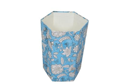 Generic 3.3 Gallon Cotton Hand Block Printed Paper Waste Basket |Small Decorative Trash Can for Housewarming Gifts in Living Room, Bedroom, Bathroom | Eco-Friendly, Plastic-Free (1, SKY WHITE FLOWAR)