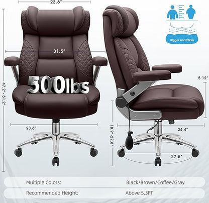 Office Desk Chair, Big and Tall Executive Office Computer Chair, Extra Wide 500LBS Heavy Duty Office Chair, High Back Ergonomic Office Gaming Chair with Adjustable Lumbar Support & 5D Flip Arms