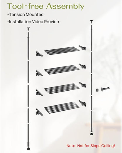 ALLZONE Adjustable Over The Toilet Storage Shelf, 4-Tier Ample Bathroom Organizer and Storage, Tension Mounted Above Toilet Storages Cabinet for Versatility, Fits 66-113 Inch Heights, Black