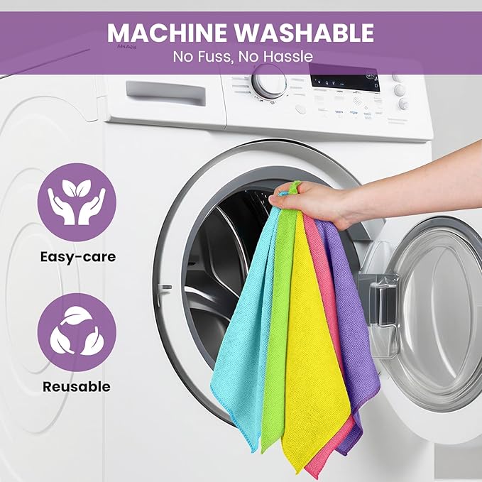 34 Pack Microfiber Cleaning Cloth, 6 Assorted Colors Cleaning Rags for Housekeeping, Colorful Reusable Microfiber Towels for Car, Kitchen, Bathroom and Household Cleaning Supplies, 11.8"X11.8"
