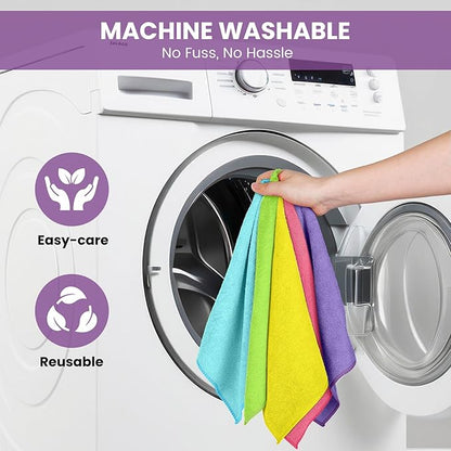 12 Pack Microfiber Cleaning Cloth, 6 Assorted Colors Cleaning Rags for Housekeeping, Colorful Reusable Microfiber Towels for Car, Kitchen, Bathroom and Household Cleaning Supplies, 11.8"X11.8"