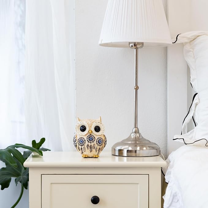TOHLUCS Owl Statue Home Decor Accents with Evil Eye.White Decor for Bookshelf, Bedroom, Living Room, Office, Table and Shelf. Vintage Owl Figurines Gifts for Birds Lover.Cute Small Animal Sculptures.