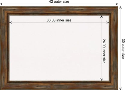 Amanti Art White Cork Board for Wall, 30x42 Vision Board with Brown Wood Frame, Large Corkboard Office Decor for Home Organization, Rustic Farmhouse Corkboard Pinboard to display items for home