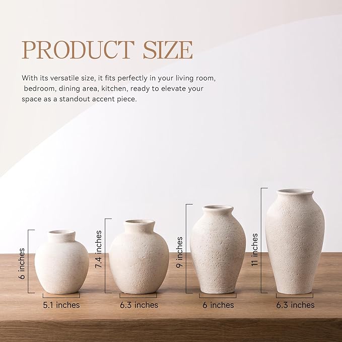 Vanselia Ceramic Flower Vase Home Decor - Large Farmhouse Table Vases Rustic Vintage Living Room Kitchen Bedroom Decorations for House Book Shelf Office Coffee Desk Dining Fireplace (9" Rustic)