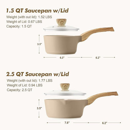 SENSARTE 1.5 & 2.5 Quart Ceramic Sauce Pan Sets with Lid, Cooking Pots Set, Nonstick Saucepan Set with Pour Spout, Small Kitchen Pot, Non toxic Saucepot, Induction Comptable, PFOA PTFE PFAS Free