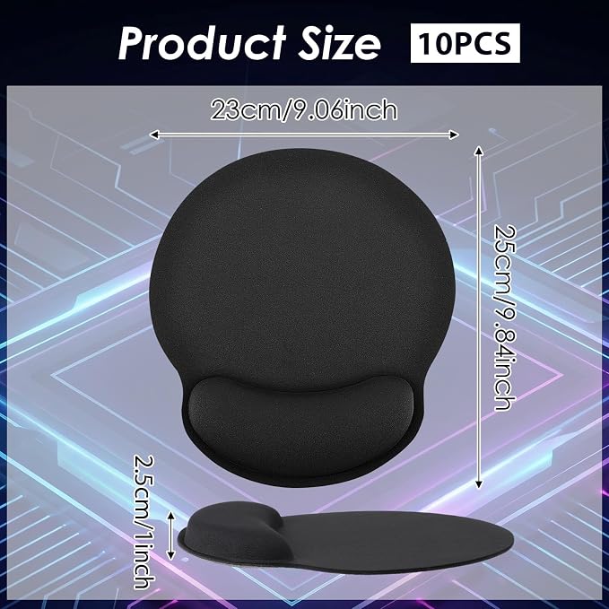 10 Pack Ergonomic Mouse Pad with Wrist Rest Support, Gel Memory Foam Computer Pad for Pain Relief & Comfort, Non-Slip Base for Gaming, Office, Home Use (Black)
