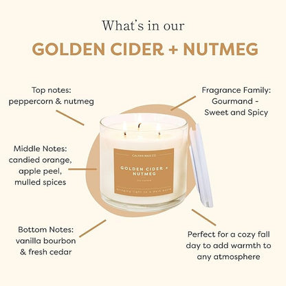 Calyan Wax Co. Golden Cider & Nutmeg 3 Wick Scented Candle - 43 Hour Burn - Luxury 3 Wick Soy Candles - Non Toxic Soy Wax Candles - Long Lasting Large Glass Jar Candle for Home - 14.9oz