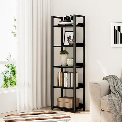 NUMENN Narrow Bookshelf, 5 Tier Bookshelves, Home Office Bookcase Shelf Storage Organizer, Free Standing Storage Shelving Unit for Bedroom, Living Room and Home Office, Grey