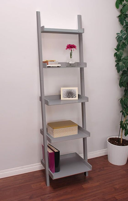 Kiera Grace Providence Hadfield 5 Tier Ladder Shelf, Leaning Bookshelf Storage Rack for Home, Office, 18" x 67", Cloud Grey