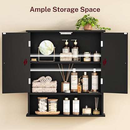 TEENFON Bathroom Wall Cabinet, Bathroom Cabinet with Barn Doors & Adjustable Shelf, Over The Toilet Storage Cabinet, Medicine Cabinet, Black UNGGX001HV1
