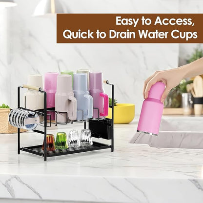 Housolution Water Bottle Organizer Drying Rack for 40 oz Tumbler with Handle, Multifunctional Cup Storage Holder Compatible with Stanley, Owala, Simple Modern and Other Brands, 8 Slots (Patented)