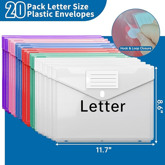 Binder Folders Organizer with 20 Pack Heavyweight Plastic Pockets,Fireproof File Folder Box with Lock,Zipper Binder Bag for Important Documents,Letter Size