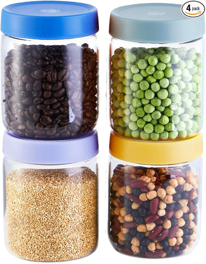 iyayayuanyuan Premium 16oz Borosilicate Glass Jars With Airtight Lids (4 Pack) - Freezer, Oven, Microwave & Dishwasher Safe - Wide Mouth Meal Prep Containers For Pantry Storage, Soups & Overnight Oats