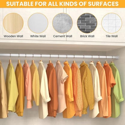 Closet Rods for Hanging Clothes, 17-99 Inch No-Cut Stepless Adjustable Closet Rod, 1.3 Inch Heavy Duty Metal Closet Hanging Rod with Brackets, White Closet Bar for Closet, Laundry Room, RV, Wardrobes