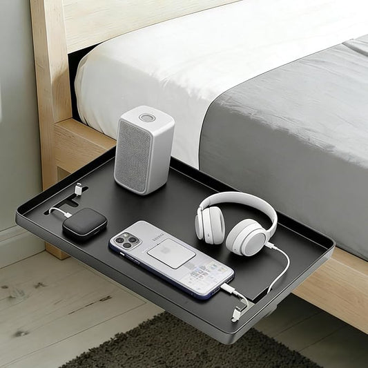 Bedside Shelf for Dorm Bunk Bed, Bed Side Table Tray Organizer, Clip On Nightstand, College Dorm Room Essentials, Bedside Tray with Cable Management for Dormitory, Back to School
