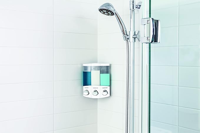 Better Living Products, White 76354 Euro Series Trio 3-Chamber Soap and Shower Dispenser (Pack of 6)