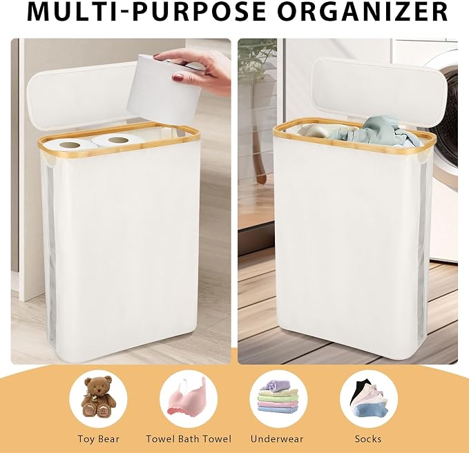 Odonata Large Toilet Paper Storage Basket with Lid, Slim Toilet Paper Organizer, Hold up to 20 Regular Rolls or 15 Mega Rolls. (Beige, 49L)