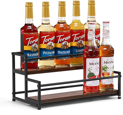 Coffee Syrup Rack Organizer, 2-Tier 10 Syrup Bottles Holder Stand for Coffee Bar, Liquor Bottle Display Shelf Bar Shelf Stand Countertop Rack for Syrup, Wine, Spice