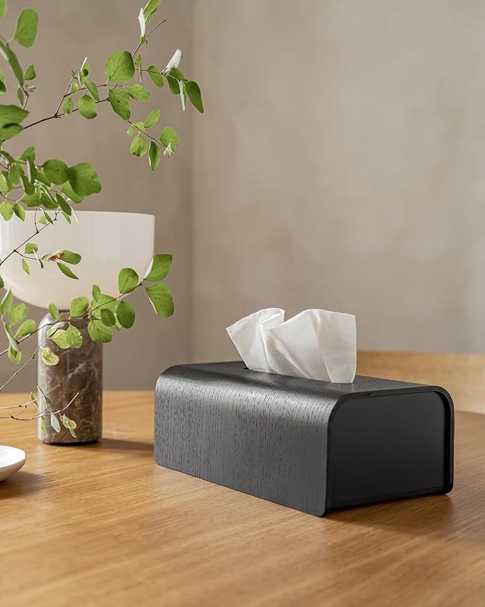 Kazai.® Tissue Box Cover 'Toke' | Real Wood Veneer, FSC® Certified | Decorative Rectangle Tissue Holder for Bathroom or Living Room | Scandinavian Design | Oak, Black
