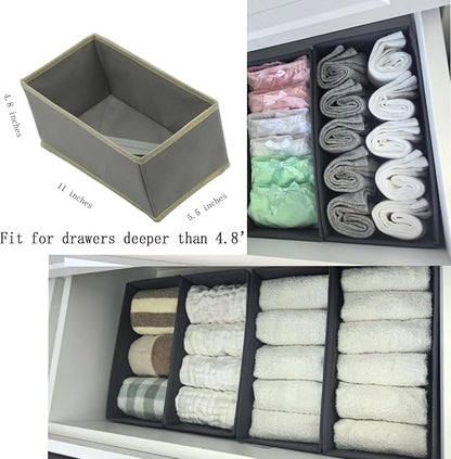 Bructhun Sock Drawer Organizer 9 Pack - Collapsible Fabric Storage Bins for Underwear Divider, Small Closet Organizers with 9 Compartments, Light Gray