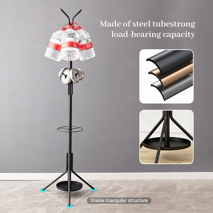 Kitsanery Coat Rack Freestanding,Metal Coat Tree with Umbrella Holder,Hat and Coat Rack Stand for Entryway, Hallway, Living Room, Bedroom (Black)