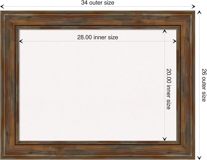 Amanti Art White Cork Board for Wall, 26x34 Vision Board with Brown Wood Frame, Medium Corkboard Office Decor for Home Organization, Rustic Farmhouse Corkboard Pinboard to display items for home