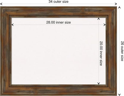 Amanti Art White Cork Board for Wall, 26x34 Vision Board with Brown Wood Frame, Medium Corkboard Office Decor for Home Organization, Rustic Farmhouse Corkboard Pinboard to display items for home