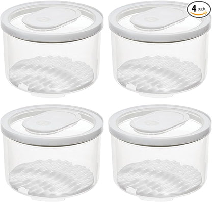 iDesign Round Fridge Produce Bin with Removable Drainage Tray and Lid - Set of 4 - Clear