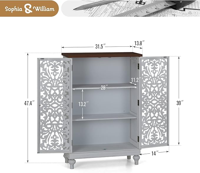 Sophia & William Tall Storage Cabinet 47.4", Decorative 2-Door Tall Accent Cabinet, for Living Room, Dining Room, White