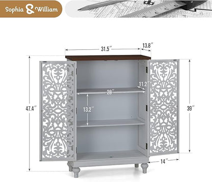 Sophia & William Tall Storage Cabinet 47.4", Decorative 2-Door Tall Accent Cabinet, for Living Room, Dining Room, White