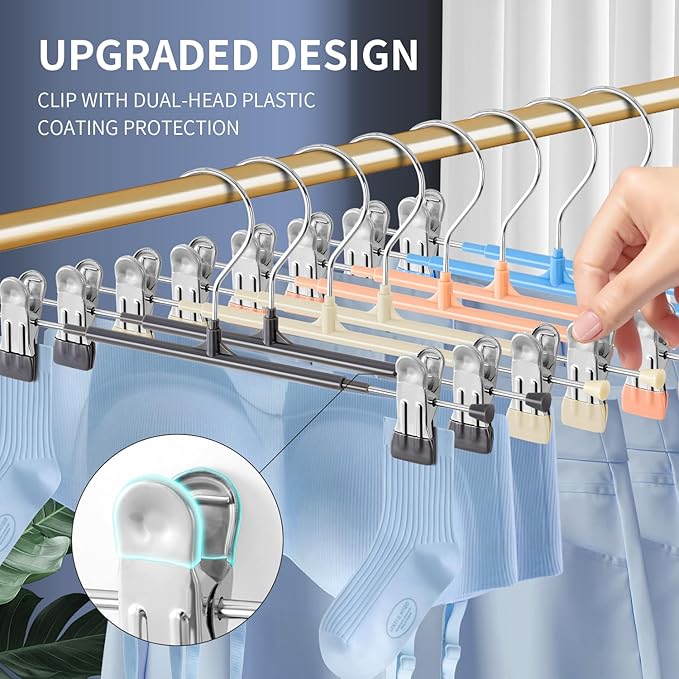 Pants Hangers with Clips 10PACK Adjustable Skirt Hangers for Women Metal Non-Slip Trousers Hanger Heavy Duty Space Saving Clothes Hanger for Shorts,Jeans,12Inch Gray