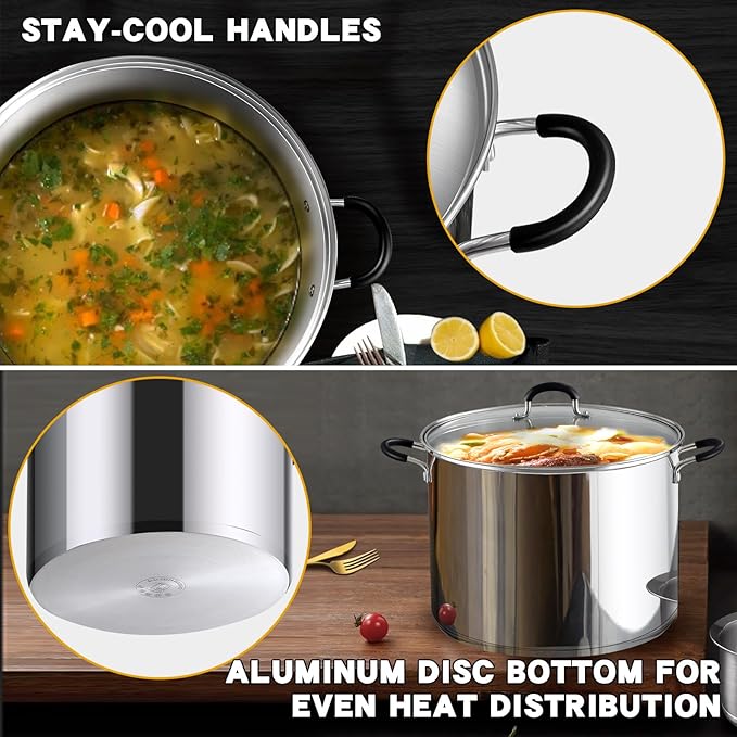 Cook N Home Professional 5 Quart Stainless Steel Stock Pot with Lid | Induction Cookware for Soup, Oven Safe, Dishwasher Safe