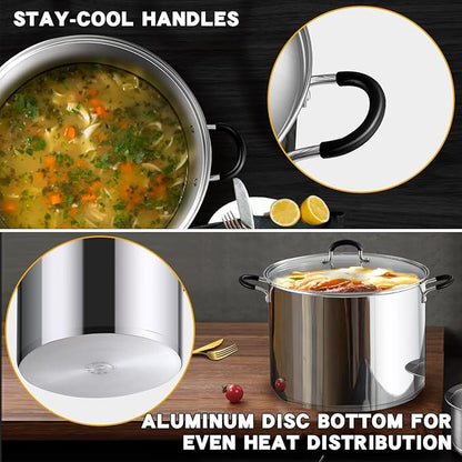 Cook N Home Professional 12 Quart Stainless Steel Stock Pot with Lid | Induction Cookware for Pasta, Soup, Canning,Oven Safe, Dishwasher Safe