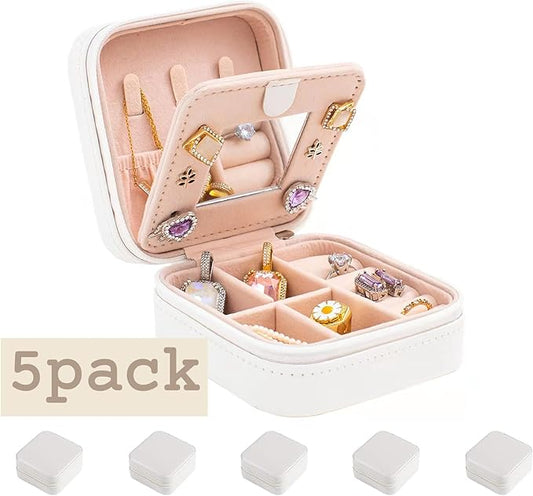 KElofoN Travel jewelry case Travel jewelry box Travel Jewelry Organizer Small Jewelry Organizer Box for Girls Women with Mirror (White-5)
