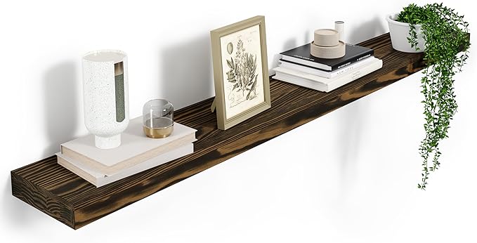Howizz 60'' Pine Wood Floating Shelf for Wall - Rustic Wall Mounted Wooden Shelf for Stylish Home Décor, Fireplace Mantel 60inch (Dark Brown, 60x8x2) - 1pcs